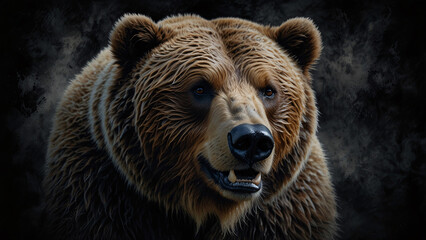 Fototapeta premium Fierce and Bold Brown Bear Photography with Dark, Moody Backgrounds for Intense Wildlife Imagery