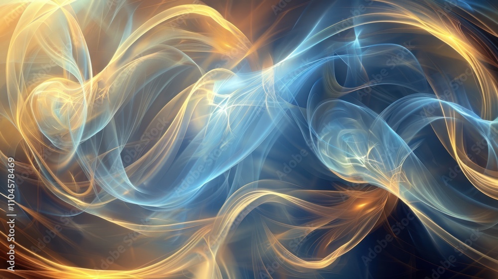 Poster abstract swirling patterns of blue and orange light, creating a dynamic and vibrant visual.