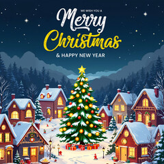 Naklejka premium Festive Merry Christmas and New Year holiday, poster banner design