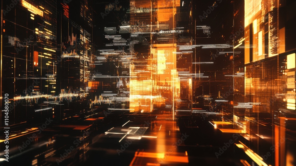 Poster abstract futuristic technology background with glowing lines and grids