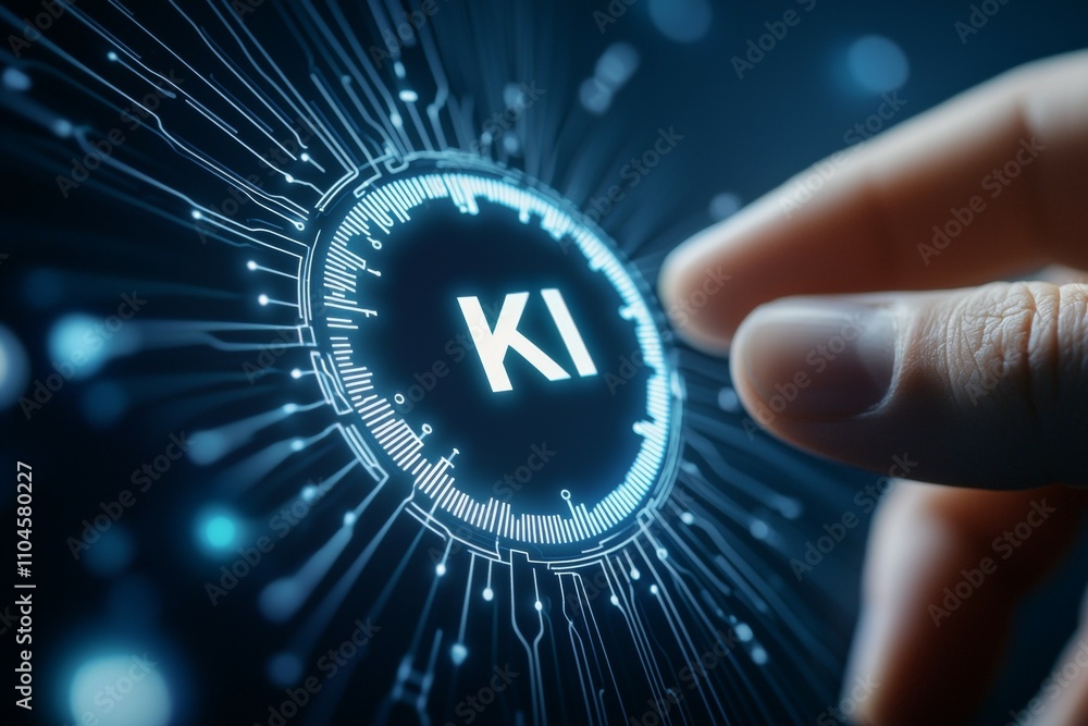 Poster futuristic interface with hand interacting with ai technology concept