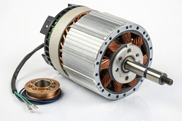 Realistic Brushless DC Motor on a Clean White Background - Detailed Industrial Component Showcase for Technical and Educational Use