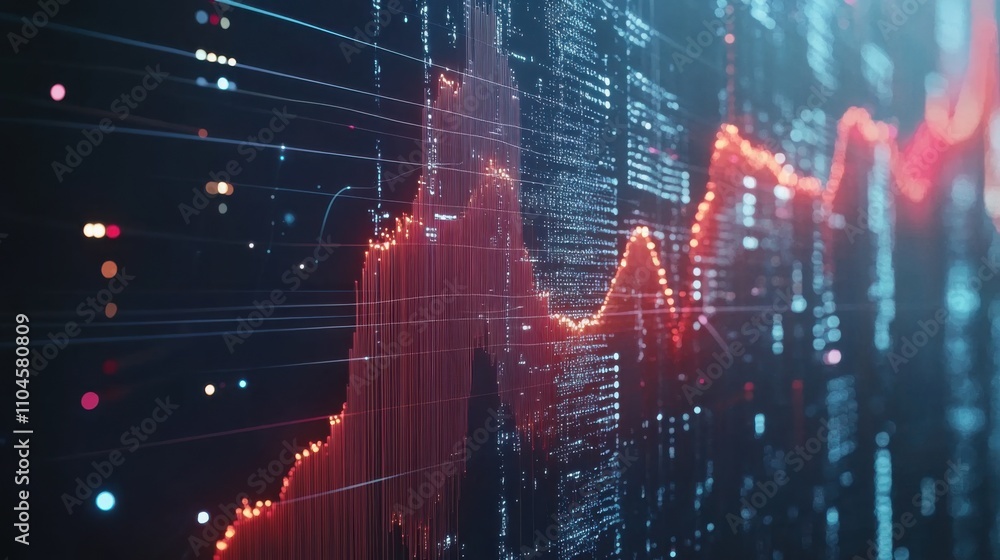 Poster abstract digital financial chart with red and blue data points
