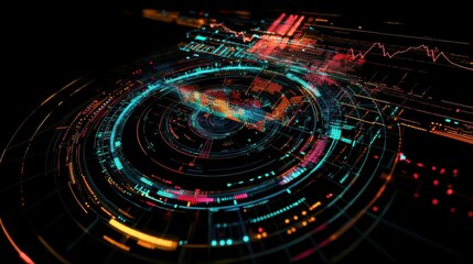 Fototapeta premium Futuristic Digital Interface with Colorful Data Visualizations and Patterns