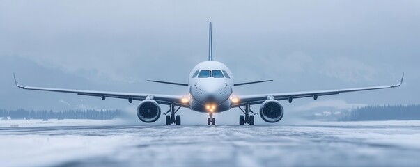 Snow management concept. Airport snow management solutions utilizing advanced thermal heating systems for snow control, ensuring safe runways and smooth flight operations copy space for text,