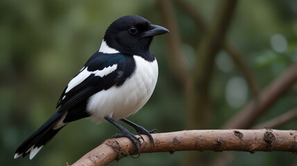 Black and white bird perched on a branch.