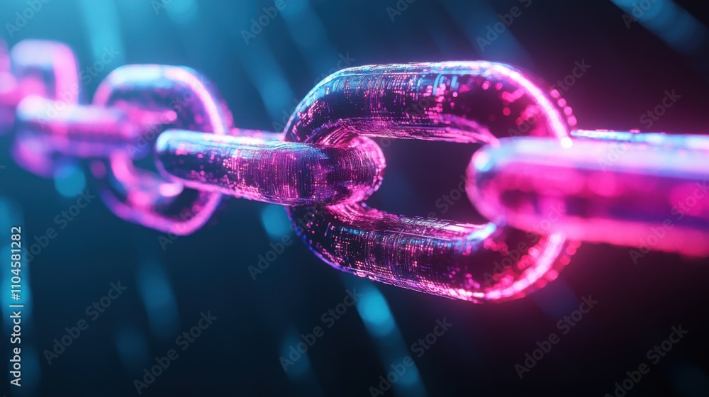 Poster futuristic neon chain link in 3d rendering with glowing effect