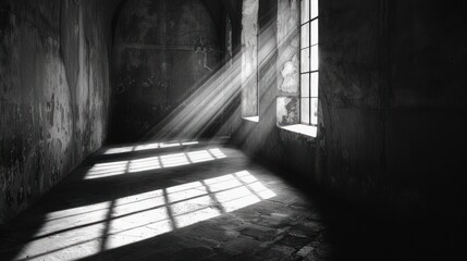 Sunbeams in derelict building.