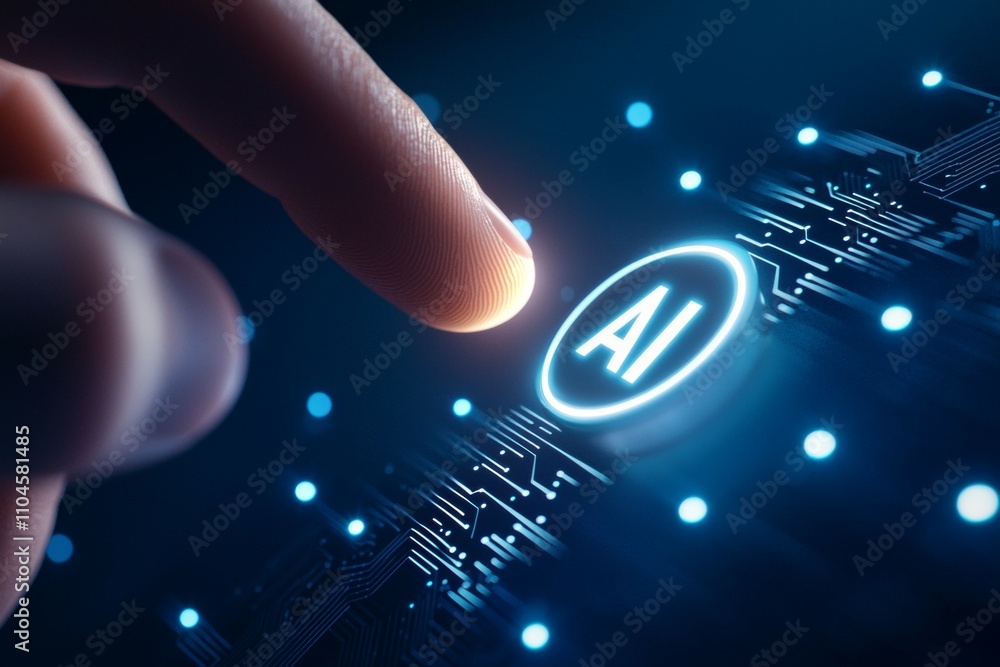Aufkleber futuristic interaction with ai technology: finger touching glowing interface