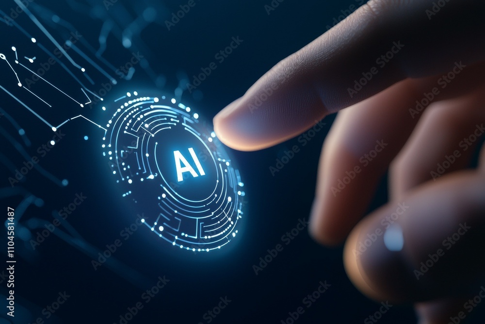 Aufkleber finger touching ai digital interface with circuitry and holographic elements