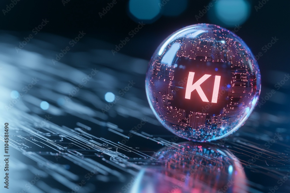 Poster futuristic ki sphere on circuit board with digital glowing patterns