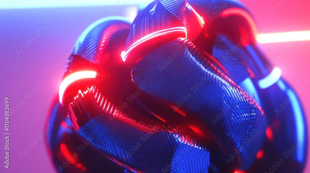 Poster futuristic 3d rendering of a glowing, intertwined structure with vibrant colors