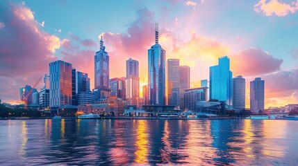 Fototapeta premium City skyline at sunset.