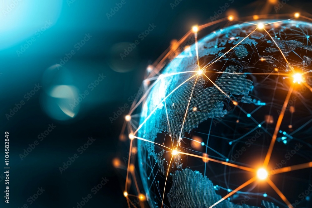 Poster global network connections illuminating the world in digital web