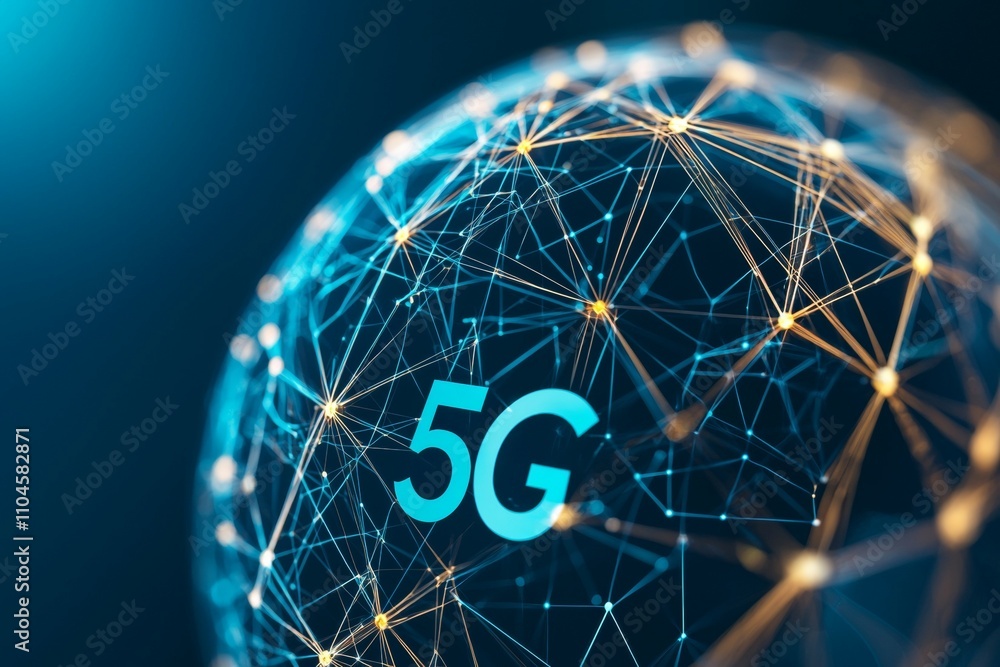 Poster 5g network connectivity concept with glowing digital globe and nodes