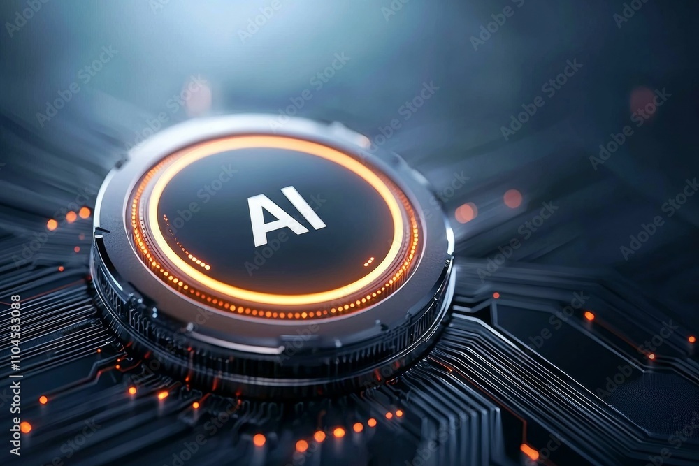Poster futuristic ai circuit concept with glowing central processor