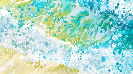 Abstract Vibrant Illustration of Beach Waves with a Dynamic Color Palette of Blues and Greens Capturing the Essence of Oceanic Serenity and Natural Beauty