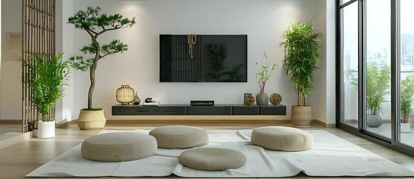 Mockup TV wall with decor.
