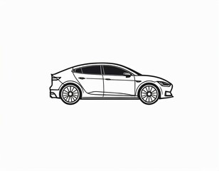 Thin line electric car icon on white background. Ai generated images