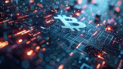 Fototapeta premium Bitcoin symbol on circuit board.