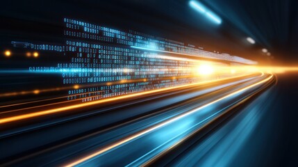 Abstract digital representation of speed and data flow in a futuristic environment.