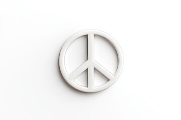 Silver peace symbol on white background reflecting tranquility and harmony