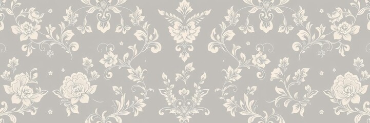 Luxurious seamless grey floral wallpaper with intricate designs, texture, sophisticated