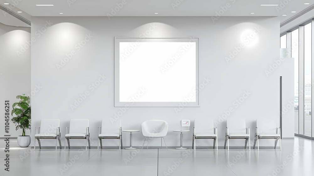 Poster modern lobby with blank square frame mockup