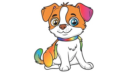Naklejka premium Cute dog coloring page for kids featuring bold line art on a white background. Simple and fun design, perfect for young children to color and enjoy a playful canine character.