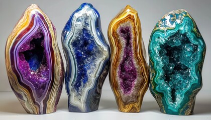 Functional resin geode art with glossy finishes and bold, flowing textures