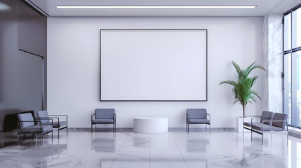 Modern Office Lobby with Blank Mockup Poster 