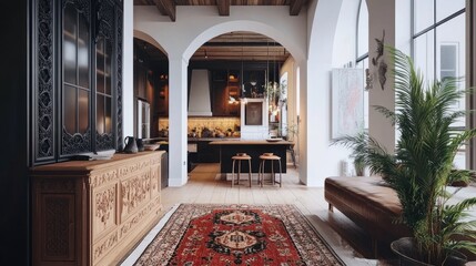 Fototapeta premium Elegant Living Space with Rustic Decor and Cozy Atmosphere