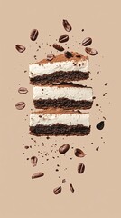 falling Tiramisu on solid background color light brown
