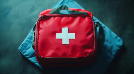 Red first aid kit symbolizes readiness for medical emergencies. Medicine and education concept