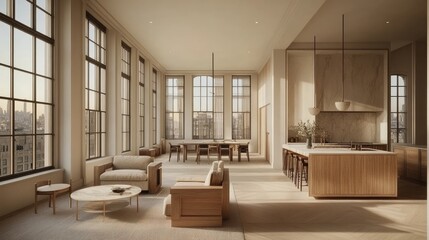 Fototapeta premium Modern Spacious Loft Interior with Natural Light and Minimalist Design
