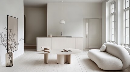 Modern Minimalist Living Room with Light Color Palette and Decor