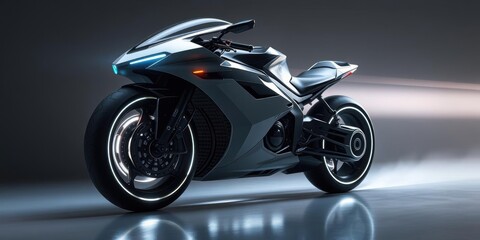 Fototapeta premium Futuristic vehicle with sleek aerodynamics and glowing propulsion systems, glowing engines, futuristic motorcycles