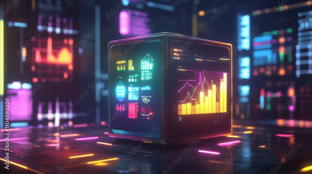 Aufkleber colorful 3d data visualization cube in futuristic digital space
