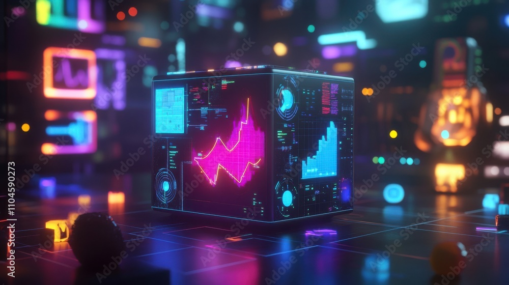 Poster colorful 3d chart visualization in a digital data environment