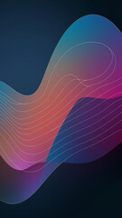 Abstract design featuring flowing waves in gradient colors of blue, pink, and purple against a dark background.