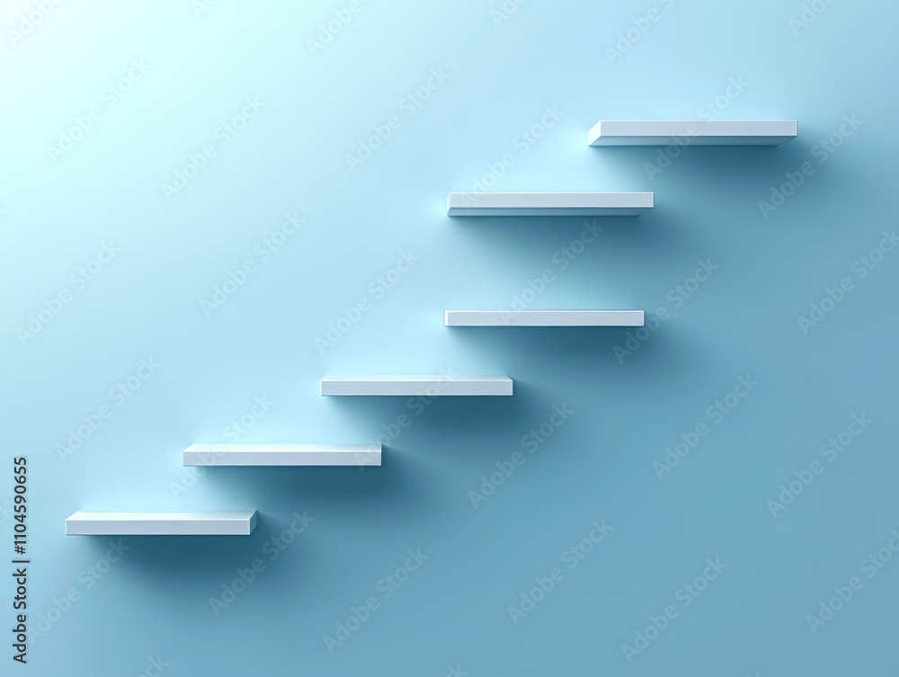 Poster modern zigzag patterned floating shelves on light blue background with shadows