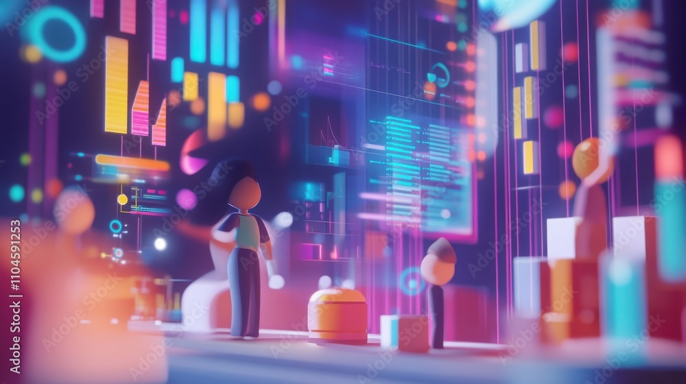 Poster abstract digital interaction with colorful data visualizations and figures