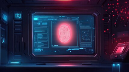 Futuristic Interface Displaying Digital Fingerprint in High-Tech Setting