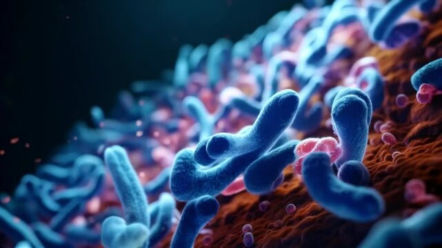 Dynamic movement of diverse bacteria inside the human body: microscopic view of microorganisms in motion, showcasing the intricate and aesthetic world of microbiology. Generative AI