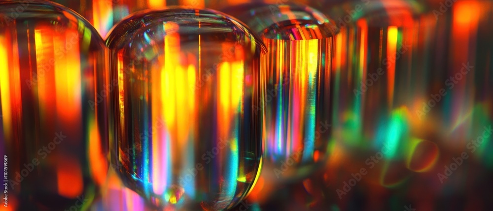 Poster a close-up of colorful, reflective glass objects creating a vibrant visual effect.