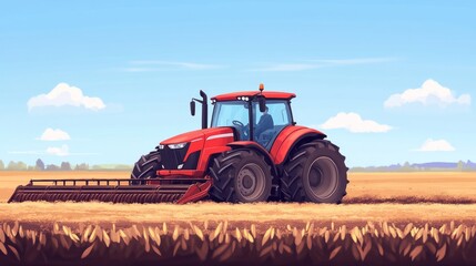 Obraz premium A modern disc harrow preparing the soil for planting, pulled by a powerful tractor