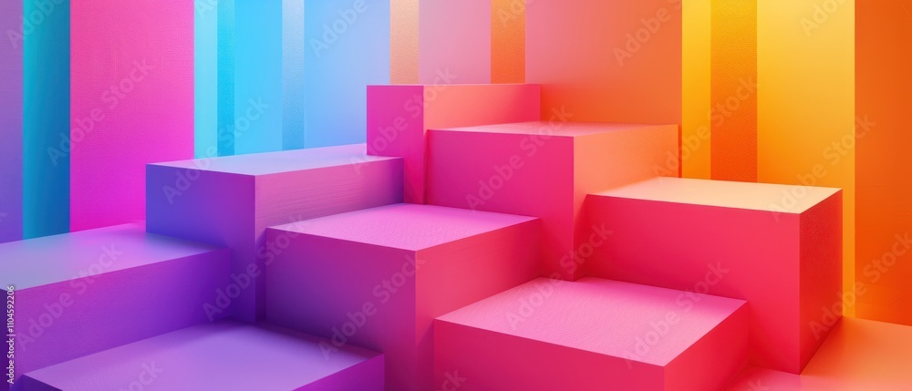 Poster a vibrant, abstract composition of colorful, geometric blocks creating a playful environment.