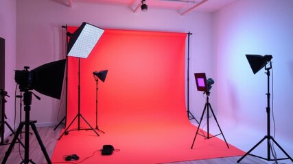 Error:Empty reply from serverProfessional photography studio with lighting equipment and coral colored backdrop setup for photoshoot, artistic, professional