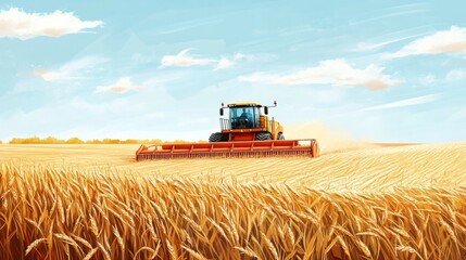 Obraz premium A modern harvester cutting through a field of corn during harvest season