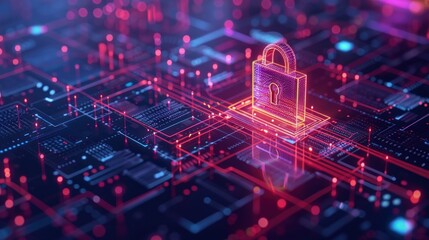Cyber security lock on circuit board. (1)